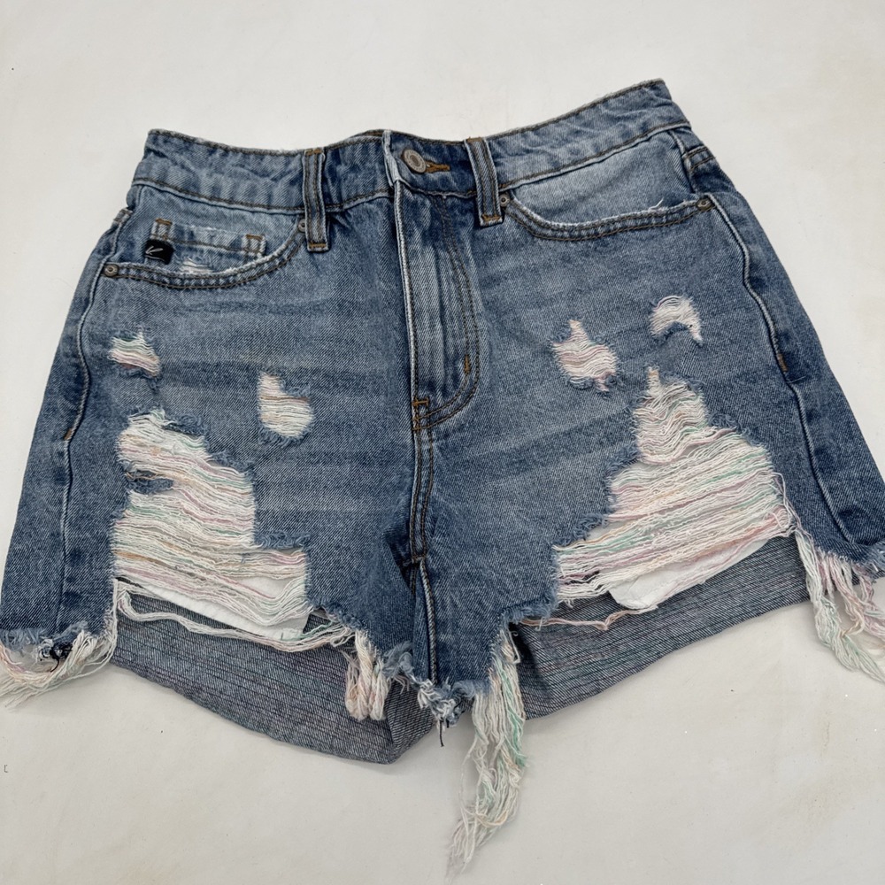 KanCan USA The Mom II High Rise Distressed Denim Jean Shorts Small 27"